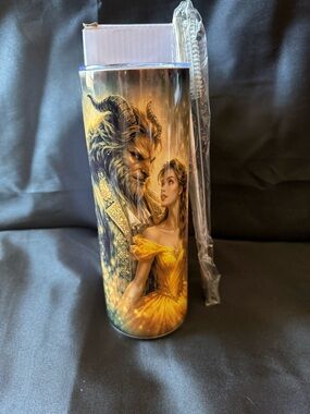 New 20oz Romantic Beauty & Beast Stainless Tumbler - Gold and Black Artwork